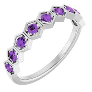 14K White Natural Amethyst Stackable Ring