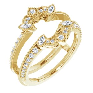 14K Yellow 3/8 CTW Natural Diamond Art Deco Milgrain Ring Guard