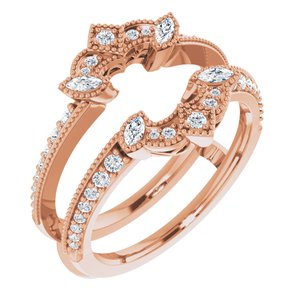 14K Rose 3/8 CTW Natural Diamond Art Deco Milgrain Ring Guard