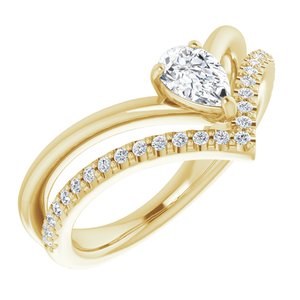 14K Yellow 6x4 mm Pear Forever One™ Lab-Grown Near Colorless Moissanite & 1/6 CTW Natural Diamond Ring