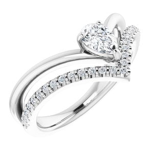 14K White 6x4 mm Pear Forever One™ Lab-Grown Near Colorless Moissanite & 1/6 CTW Natural Diamond Ring