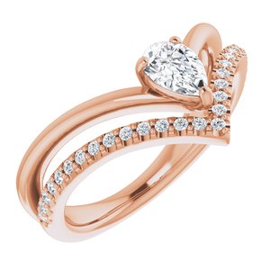14K Rose 6x4 mm Pear Forever One™ Lab-Grown Near Colorless Moissanite & 1/6 CTW Natural Diamond Ring