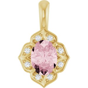 14K Yellow Natural Pink Morganite & .08 CTW Natural Diamond Pendant