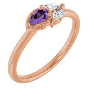 14K Rose Natural Amethyst & 1/6 CTW Natural Diamond Ring