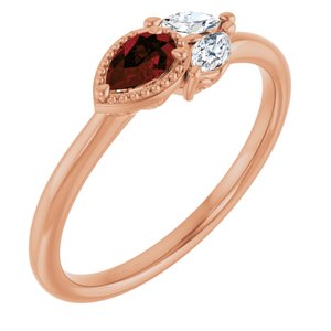 14K Rose Natural Mozambique Garnet & 1/6 CTW Natural Diamond Ring