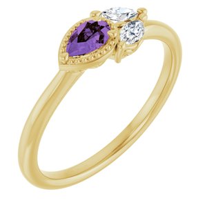 14K Yellow Natural Amethyst & 1/6 CTW Natural Diamond Ring