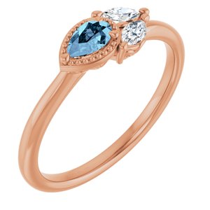 14K Rose Natural Aquamarine & 1/6 CTW Natural Diamond Ring