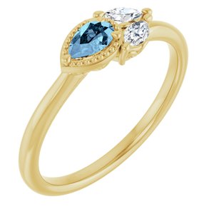 14K Yellow Natural Aquamarine & 1/6 CTW Natural Diamond Ring