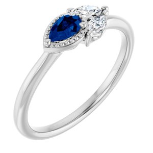 14K White Lab-Grown Blue Sapphire & 1/6 CTW Natural Diamond Ring