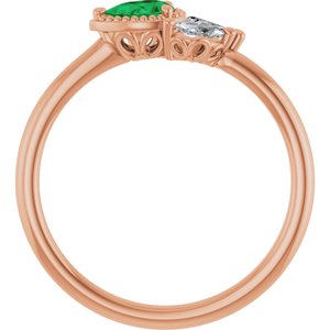 14K Rose Natural Emerald & 1/6 CTW Natural Diamond Ring