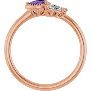 14K Rose Natural Amethyst & 1/6 CTW Natural Diamond Ring