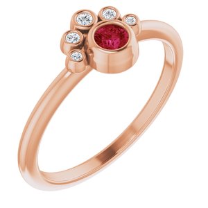 14K Rose Natural Ruby & .04 CTW Natural Diamond Ring