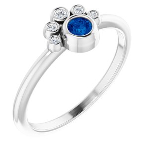 14K White Lab-Grown Blue Sapphire & .04 CTW Natural Diamond Ring