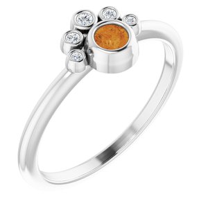 14K White Natural Citrine & .04 CTW Natural Diamond Ring