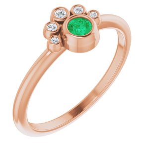 14K Rose Natural Emerald & .04 CTW Natural Diamond Ring