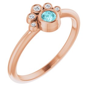 14K Rose Natural Blue Zircon & .04 CTW Natural Diamond Ring