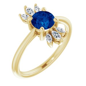 14K Yellow Natural Blue Sapphire & 1/4 CTW Natural Diamond Ring