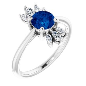14K White Natural Blue Sapphire & 1/4 CTW Natural Diamond Ring