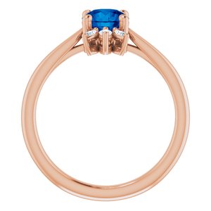 14K Rose Natural Blue Sapphire & 1/4 CTW Natural Diamond Ring