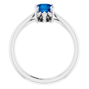 14K White Natural Blue Sapphire & 1/4 CTW Natural Diamond Ring