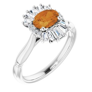 14K White Natural Citrine & 1/4 CTW Natural Diamond Ring