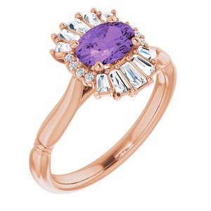 14K Rose Natural Amethyst & 1/4 CTW Natural Diamond Ring