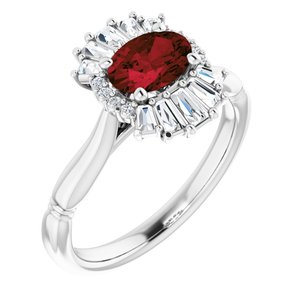 14K White Natural Mozambique Garnet & 1/4 CTW Natural Diamond Ring
