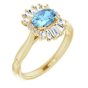 14K Yellow Natural Aquamarine & 1/4 CTW Natural Diamond Ring