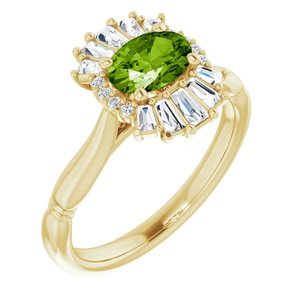 14K Yellow Natural Peridot & 1/4 CTW Natural Diamond Ring