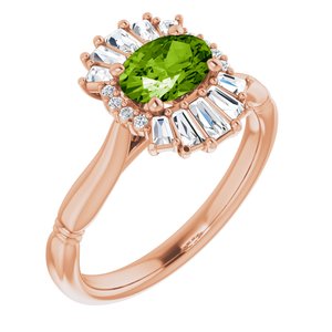 14K Rose Natural Peridot & 1/4 CTW Natural Diamond Ring
