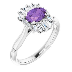 Sterling Silver Natural Amethyst & 1/4 CTW Natural Diamond Ring