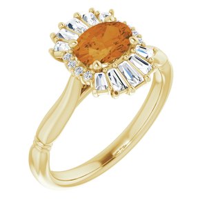 14K Yellow Natural Citrine & 1/4 CTW Natural Diamond Ring