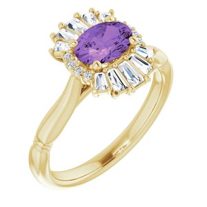 14K Yellow Natural Amethyst & 1/4 CTW Natural Diamond Ring