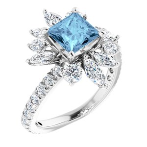 Sterling Silver Natural Aquamarine & 1 1/8 CTW Natural Diamond Ring