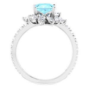 Sterling Silver Natural Aquamarine & 1 1/8 CTW Natural Diamond Ring