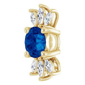 14K Yellow Lab-Grown Blue Sapphire & 1/5 CTW Natural Diamond Pendant