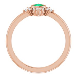 14K Rose Lab-Grown Emerald & 1/5 CTW Natural Diamond Ring