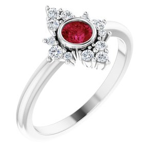 14K White Natural Ruby & 1/5 CTW Natural Diamond Ring