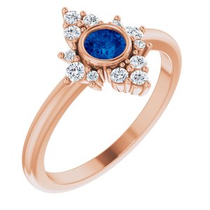 14K Rose Natural Blue Sapphire & 1/5 CTW Natural Diamond Ring