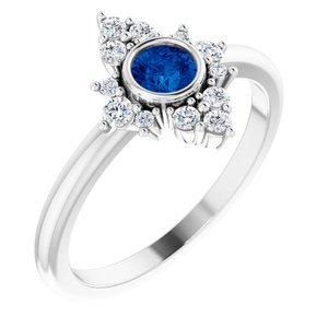 Platinum Natural Blue Sapphire & 1/5 CTW Natural Diamond Ring