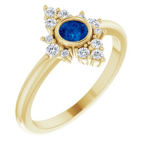 14K Yellow Lab-Grown Blue Sapphire & 1/5 CTW Natural Diamond Ring