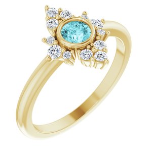 14K Yellow Natural Blue Zircon & 1/5 CTW Natural Diamond Ring