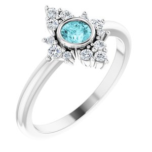 14K White Natural Blue Zircon & 1/5 CTW Natural Diamond Ring