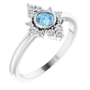 14K White Natural Aquamarine & 1/5 CTW Natural Diamond Ring