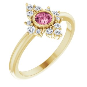14K Yellow Natural Pink Tourmaline & 1/5 CTW Natural Diamond Ring