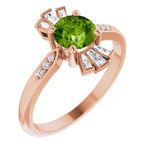 14K Rose Natural Peridot & 1/6 CTW Natural Diamond Ring