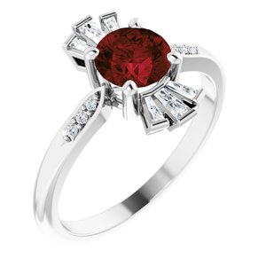 Sterling Silver Natural Garnet & 1/6 CTW Natural Diamond Ring