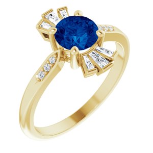 14K Yellow Natural Blue Sapphire & 1/6 CTW Natural Diamond Ring