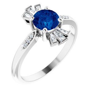 Platinum Natural Blue Sapphire & 1/6 CTW Natural Diamond Ring