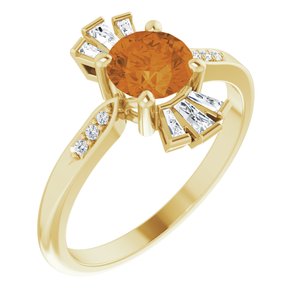 14K Yellow Natural Citrine & 1/6 CTW Natural Diamond Ring